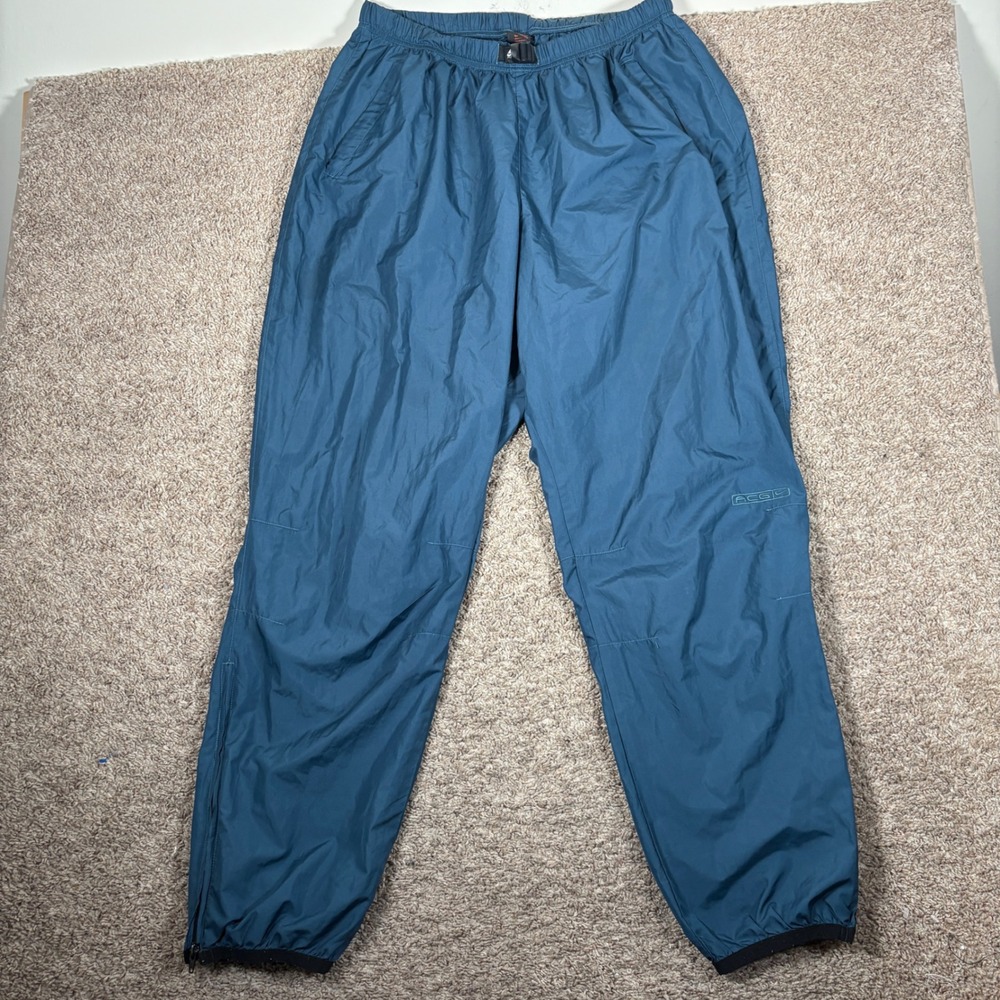 Nike ACG Vintage Teal Blue Nylon Track Pants Windbreaker Buckle Belt Mens L